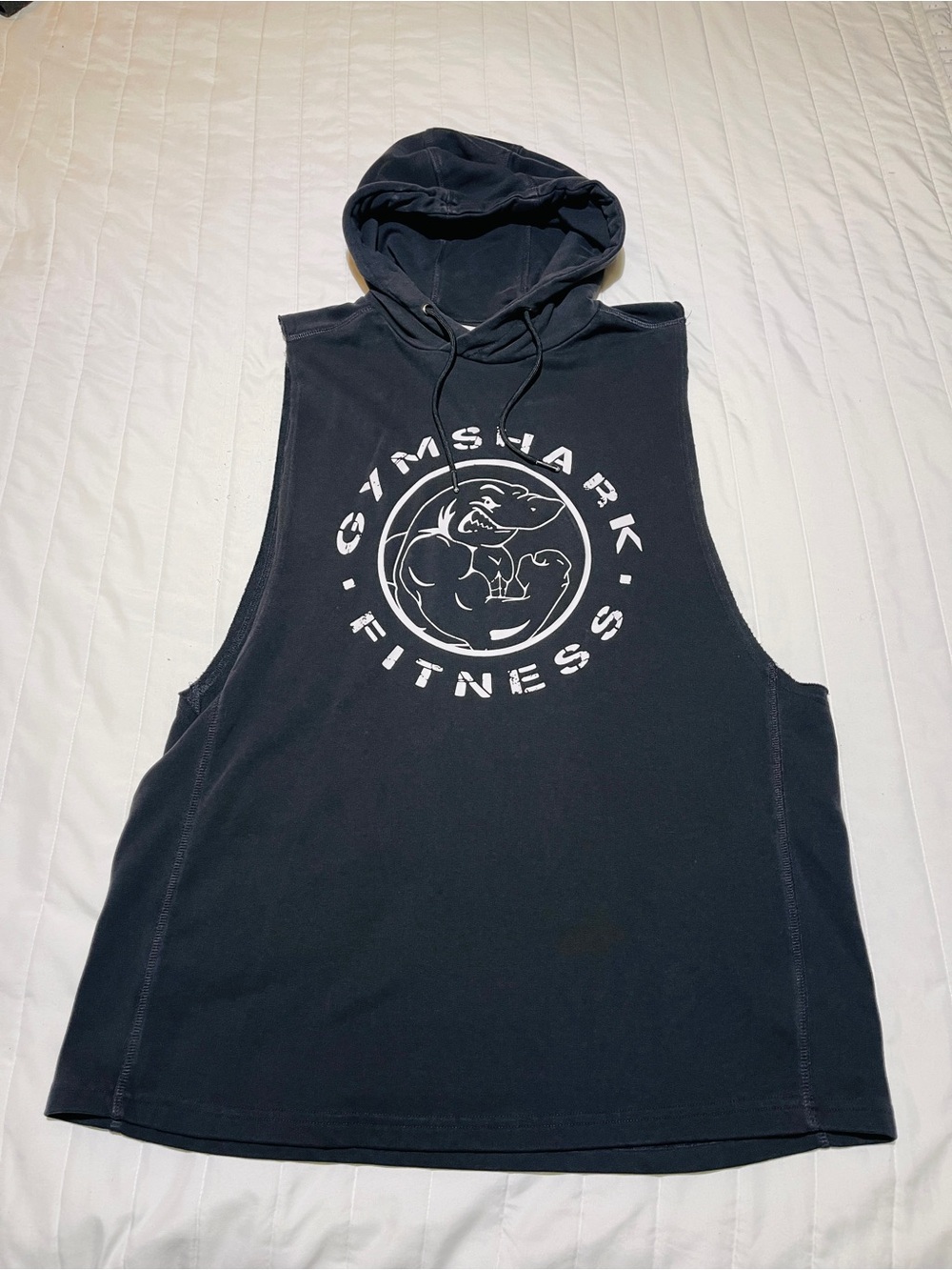 Gymshark Men’s Black Hooded Sleeveless Tank with White Logo